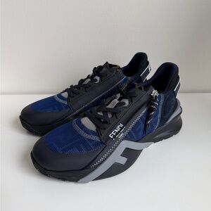Fendi Blue & Black Runner Sneakers with Zipper Detail